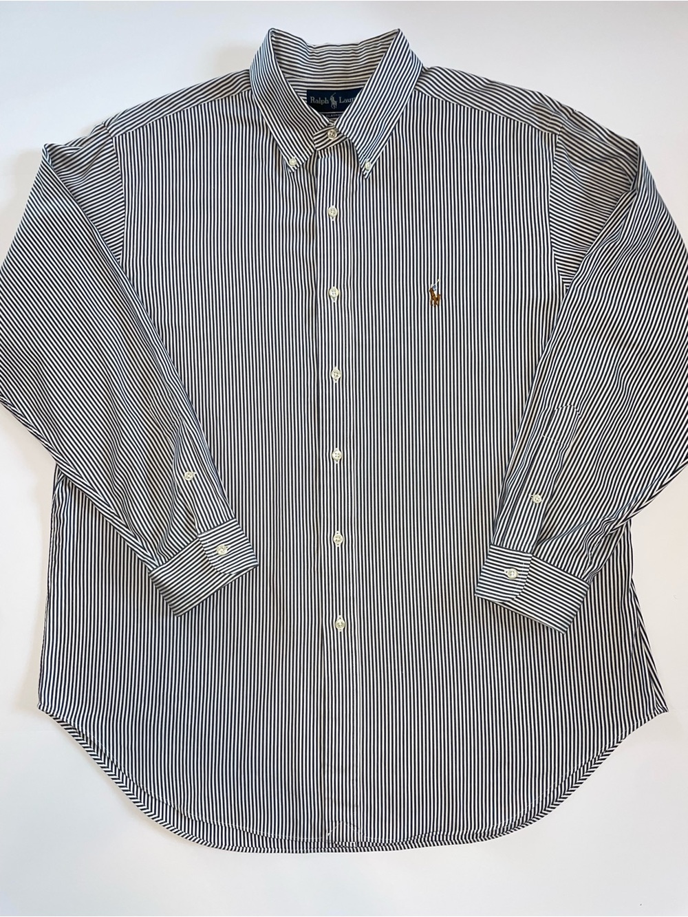 Polo Ralph Lauren Shirt Men Blue White Striped Long Sleeve Button Down 17 32/33